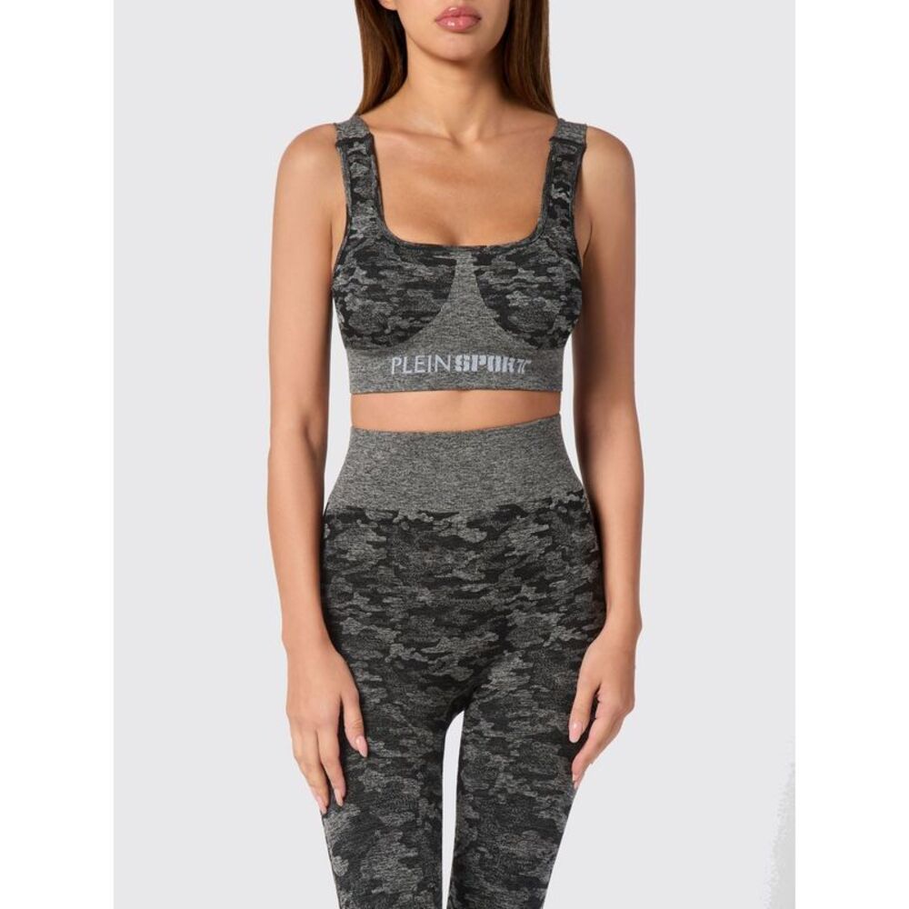 Plein Sport Camouflage Print Cropped Jersey Sports Top With Thin Straps